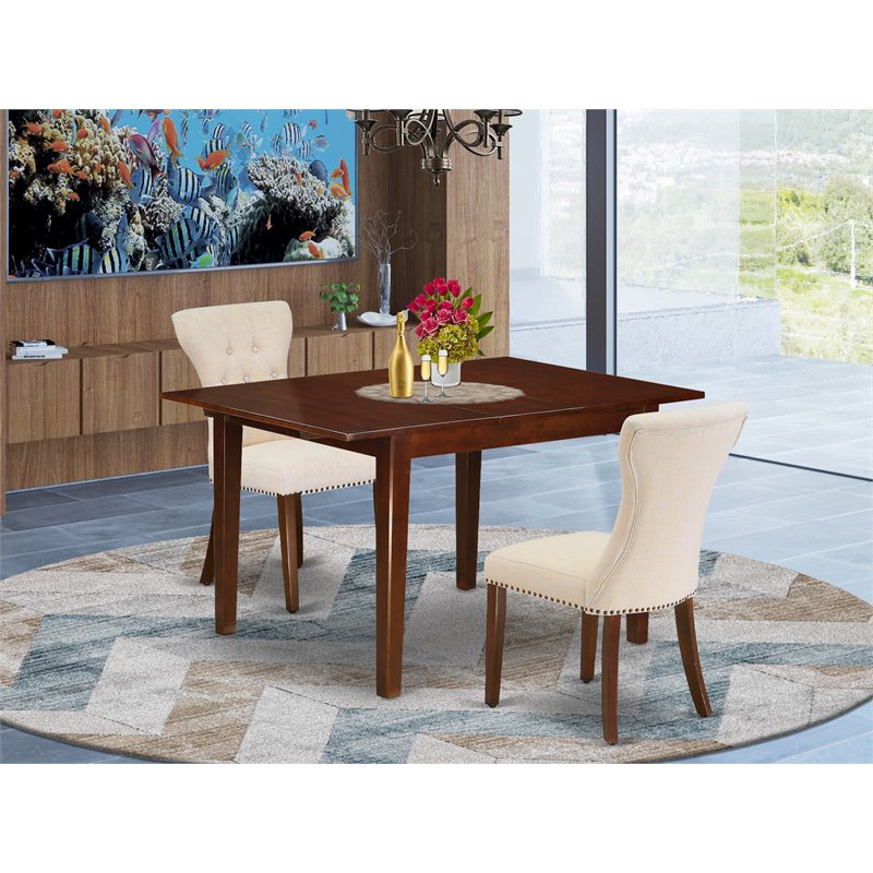 East West Furniture Milan 3-piece Wood Dining Set in Mahogany/Light Beige