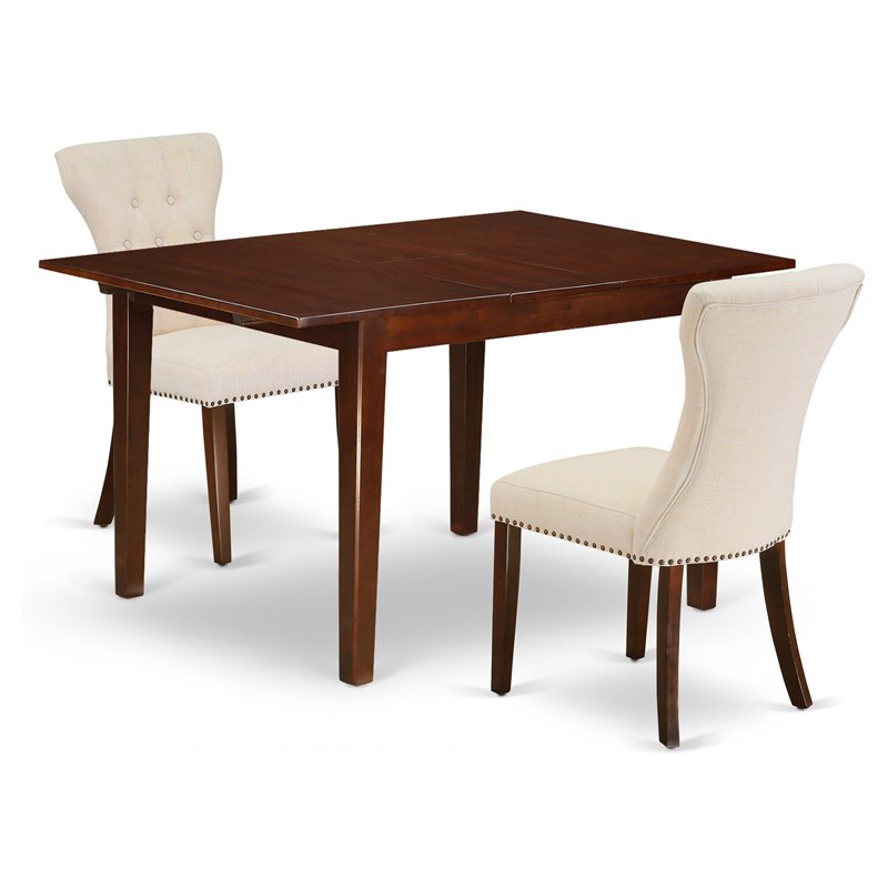 East West Furniture Milan 3-piece Wood Dining Set in Mahogany/Light Beige