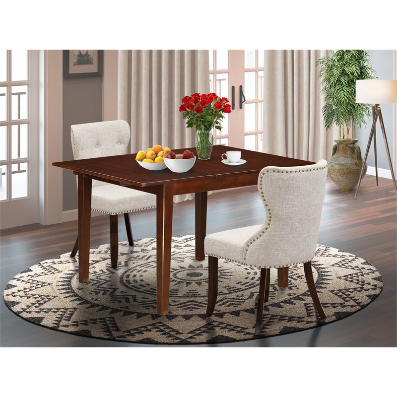East West Furniture Milan 3-piece Wood Dining Table Set in Mahogany
