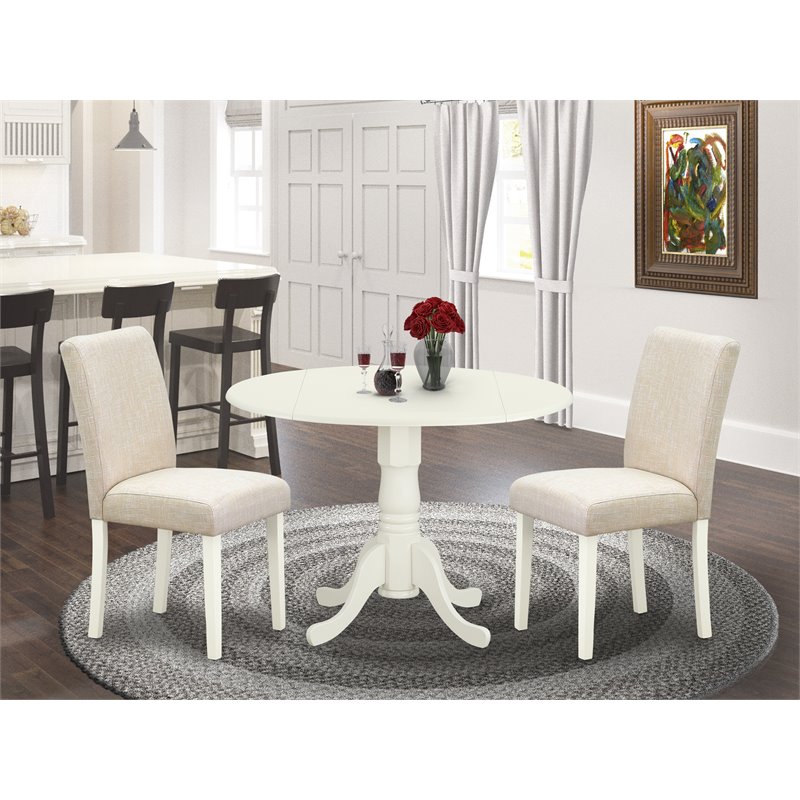 East West Furniture Dublin 3-piece Wood Dining Set with Linen Seat in White