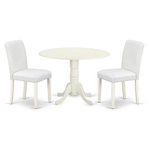 East West Furniture Dublin 3-piece Wood Dining Set with Leather Seat in White