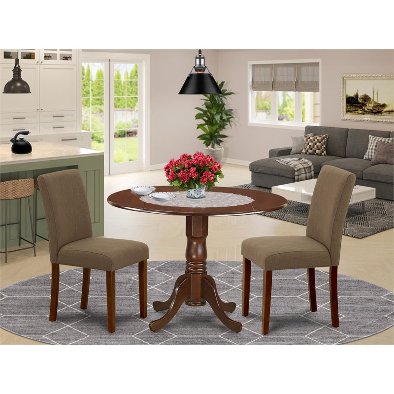 East West Furniture Dublin 3-piece Wood Dining Set in Mahogany/Coffee