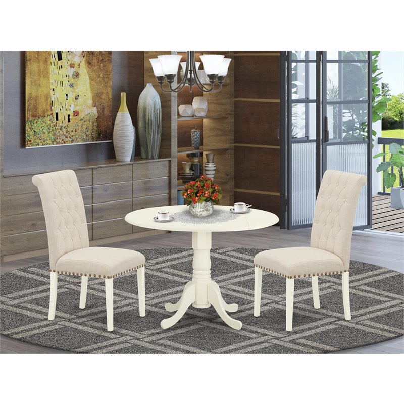 East West Furniture Dublin 3-piece Wood Dining Set in Linen White/Light Beige