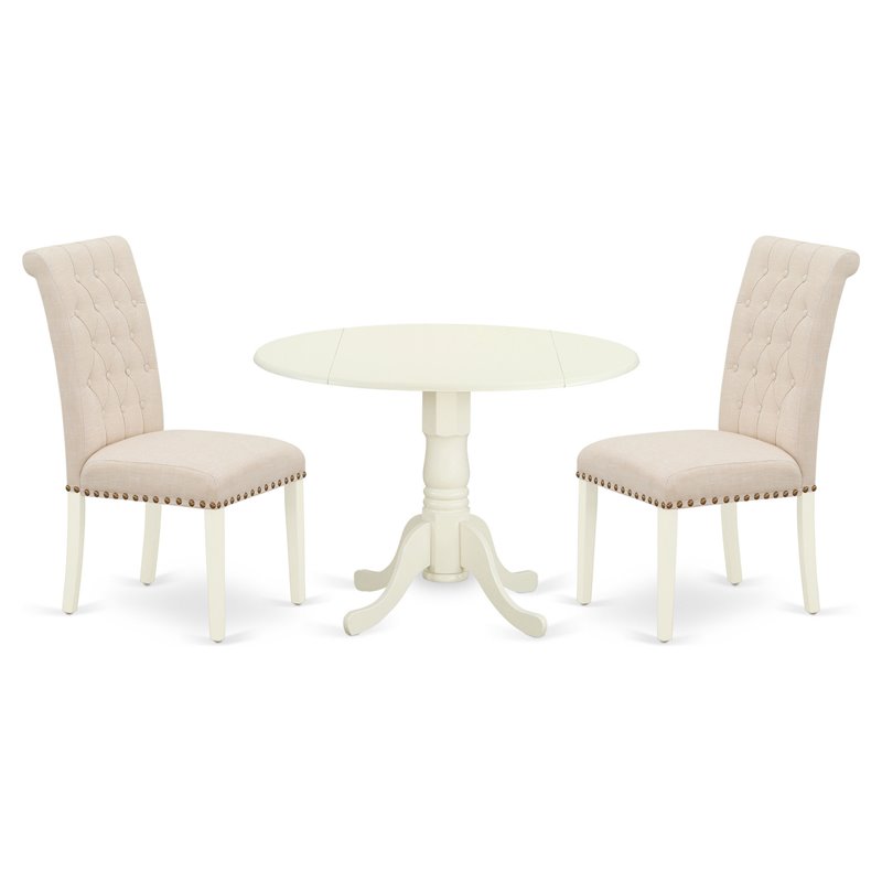 East West Furniture Dublin 3-piece Wood Dining Set in Linen White/Light Beige