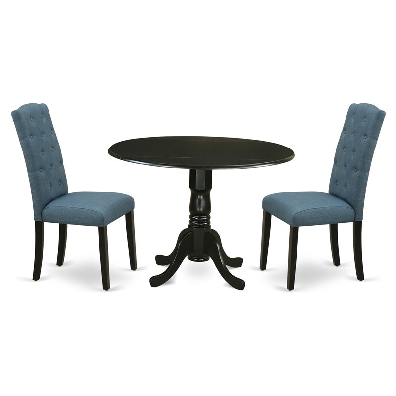 East West Furniture Dublin 3-piece Wood Dining Set in Black/Blue