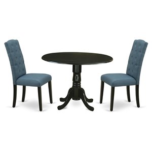 East West Furniture Dublin 3-piece Wood Dining Set in Black/Blue