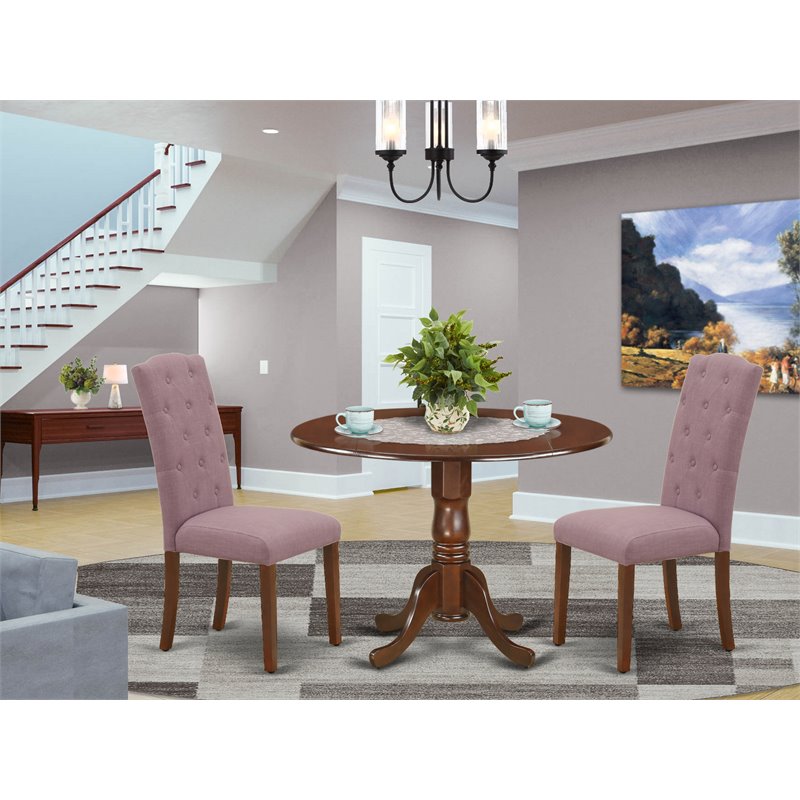 East West Furniture Dublin 3-piece Wood Dining Set in Mahogany/Dahlia