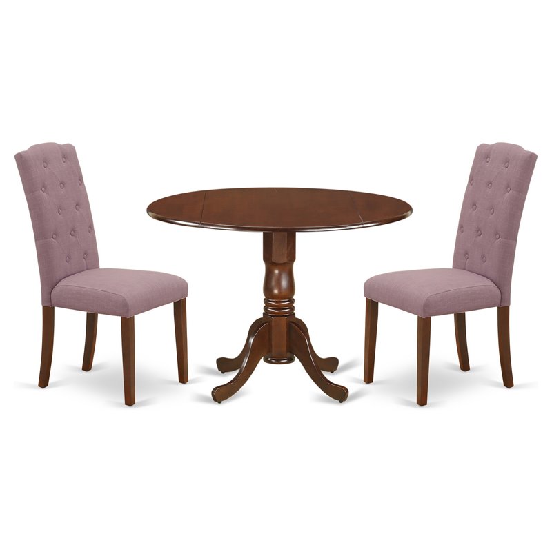 East West Furniture Dublin 3-piece Wood Dining Set in Mahogany/Dahlia