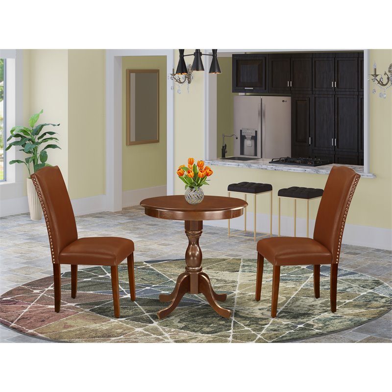 East West Furniture Eden 3-piece Wood Table and Dining Chair Set in Mahogany