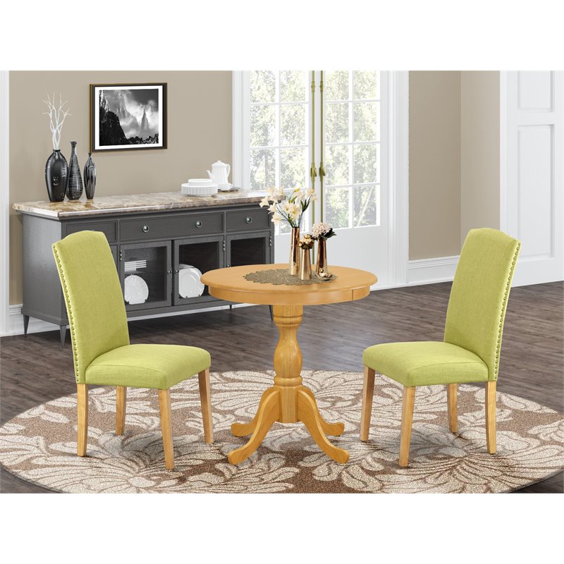 East West Furniture Eden 3-piece Wood Dining Table and Chair Set in Oak