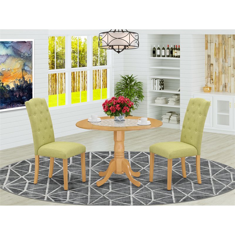 East West Furniture Dublin 3-piece Wood Dining Set in Oak/Lime Green