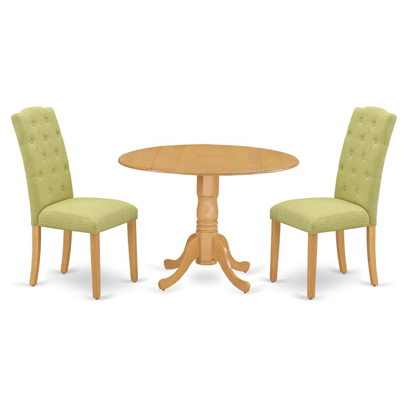 East West Furniture Dublin 3-piece Wood Dining Set in Oak/Lime Green