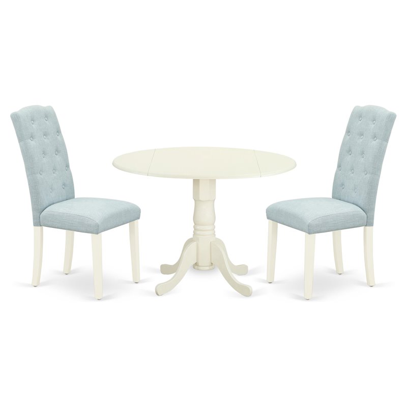 East West Furniture Dublin 3-piece Wood Dining Set in Linen White/Baby Blue
