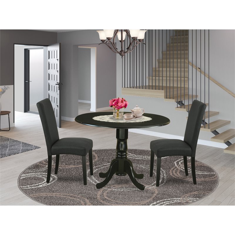 East West Furniture Dublin 3-piece Wood Dining Table Set in Black