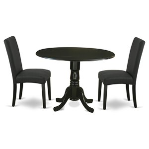 East West Furniture Dublin 3-piece Wood Dining Table Set in Black