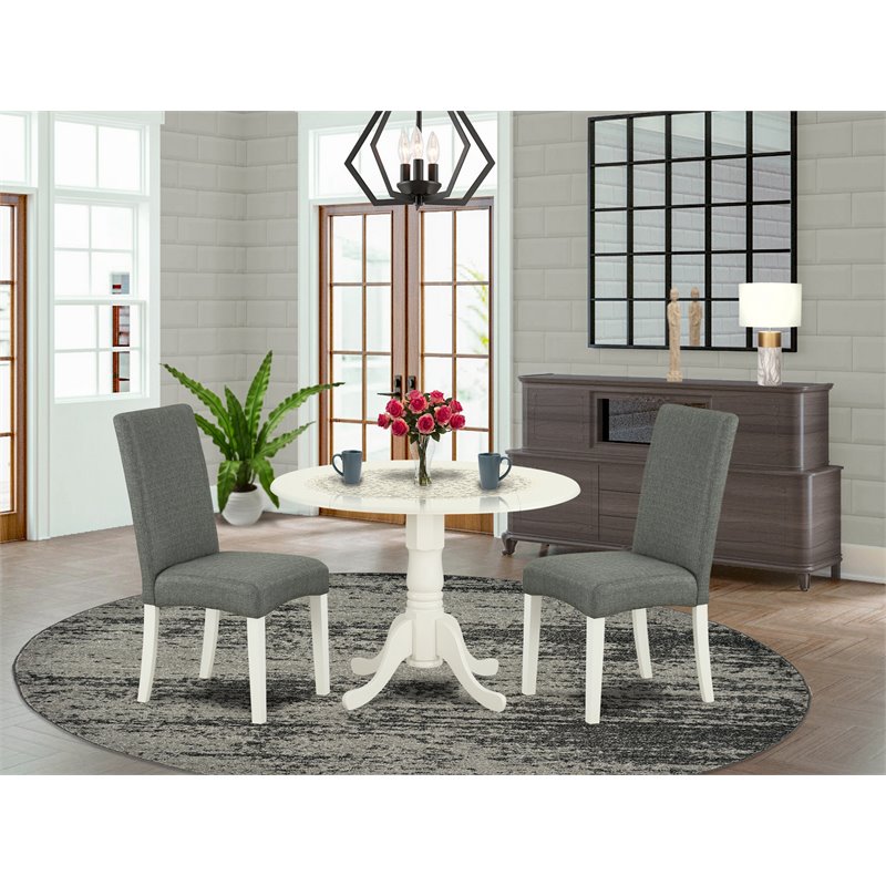 East West Furniture Dublin 3-piece Wood Dining Set in Linen White/Gray