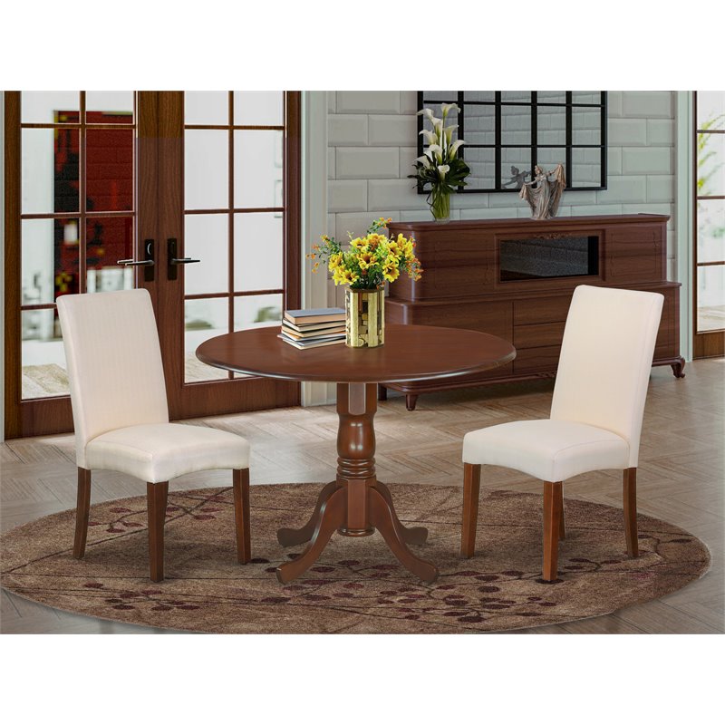 East West Furniture Dublin 3-piece Wood Dining Set in Mahogany/Cream