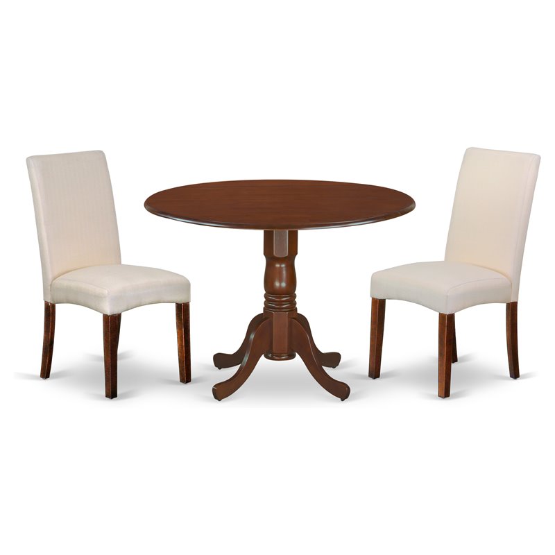 East West Furniture Dublin 3-piece Wood Dining Set in Mahogany/Cream