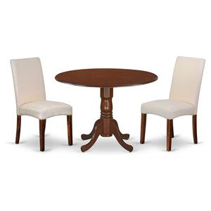 East West Furniture Dublin 3-piece Wood Dining Set in Mahogany/Cream