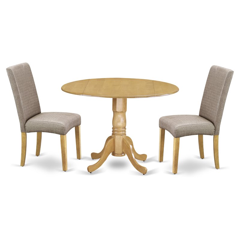 East West Furniture Dublin 3-piece Wood Dining Set in Oak/Dark Khaki