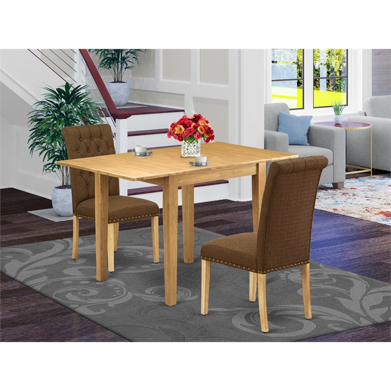 East West Furniture Norden 3-piece Wood Dining Set in Oak/Brown