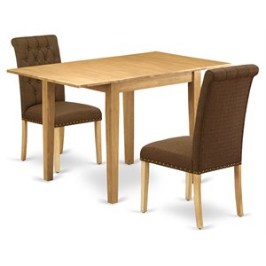 East West Furniture Norden 3-piece Wood Dining Set in Oak/Brown