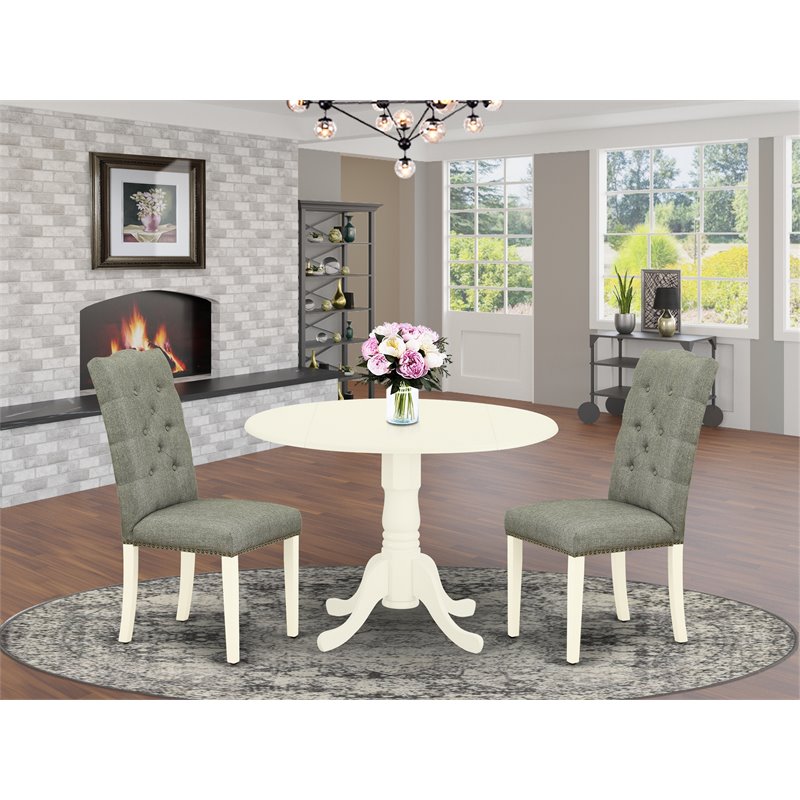 East West Furniture Dublin 3-piece Wood Dining Set in Linen White/Smoke