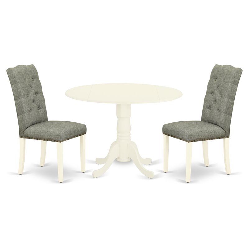 East West Furniture Dublin 3-piece Wood Dining Set in Linen White/Smoke