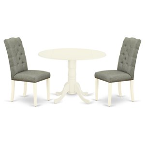 East West Furniture Dublin 3-piece Wood Dining Set in Linen White/Smoke