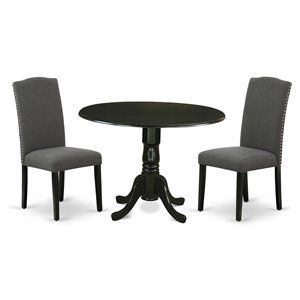 East West Furniture Dublin 3-piece Wood Dining Set in Black/Dark Gotham Gray