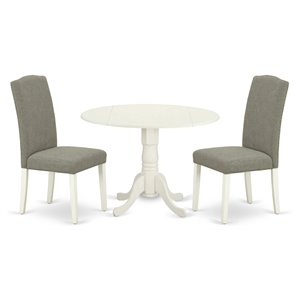 East West Furniture Dublin 3-piece Wood Dining Set in Linen White/Dark Shitake