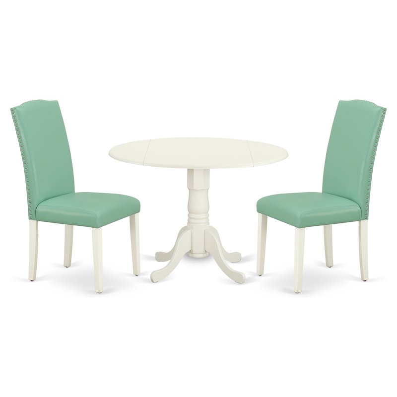 East West Furniture Dublin 3-piece Wood Dining Set in Linen White/Pond