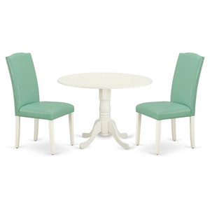 East West Furniture Dublin 3-piece Wood Dining Set in Linen White/Pond