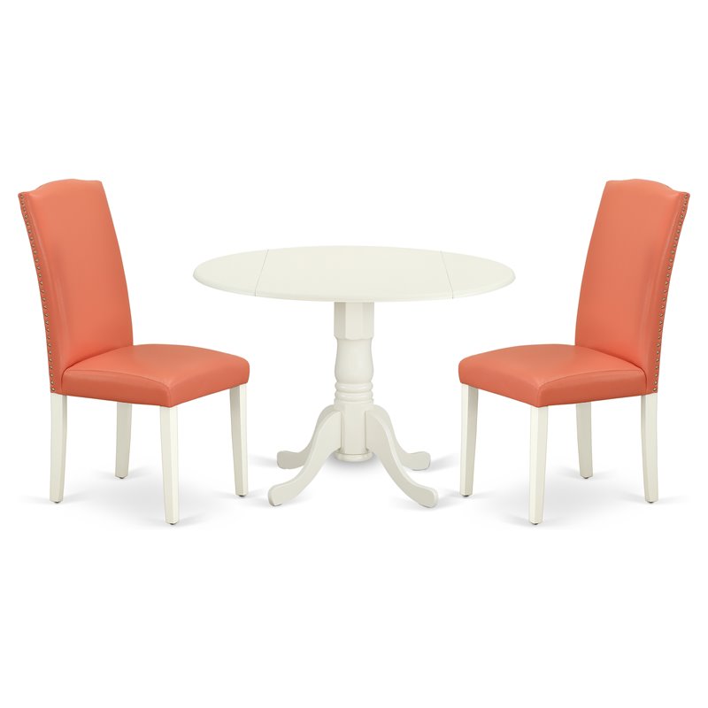East West Furniture Dublin 3-piece Wood Dining Set in Linen White/Pink Flamingo