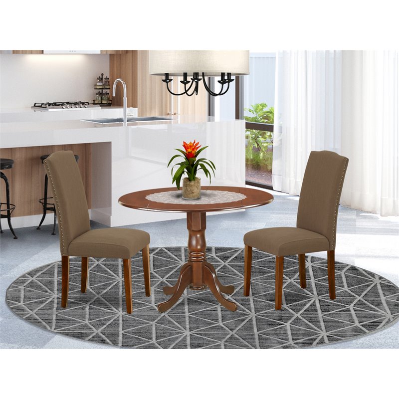 East West Furniture Dublin 3-piece Wood Dining Set in Mahogany/Dark Coffee