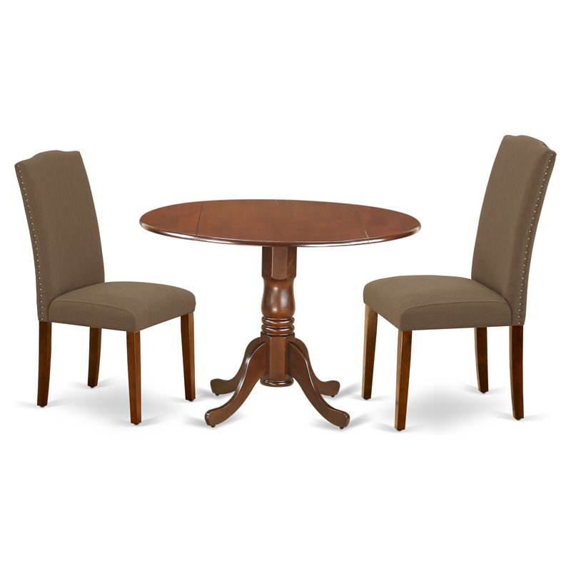 East West Furniture Dublin 3-piece Wood Dining Set in Mahogany/Dark Coffee