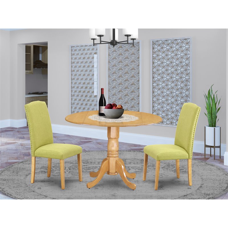 East West Furniture Dublin 3-piece Wood Dining Set in Oak/Limelight