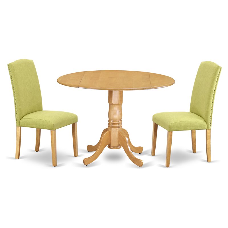 East West Furniture Dublin 3-piece Wood Dining Set in Oak/Limelight
