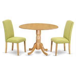 East West Furniture Dublin 3-piece Wood Dining Set in Oak/Limelight
