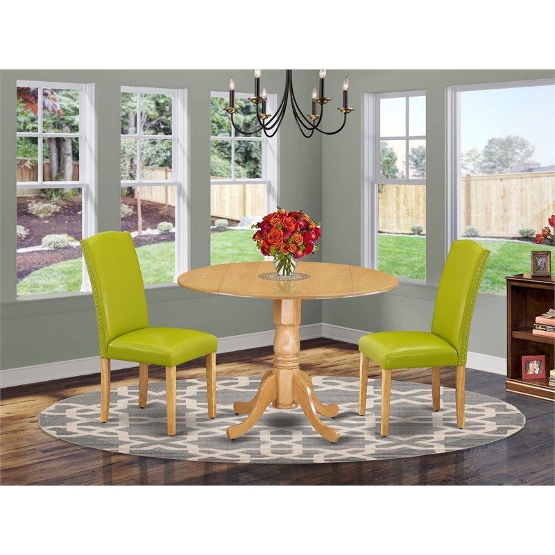 East West Furniture Dublin 3-piece Wood Dining Set in Oak/Autumn Green