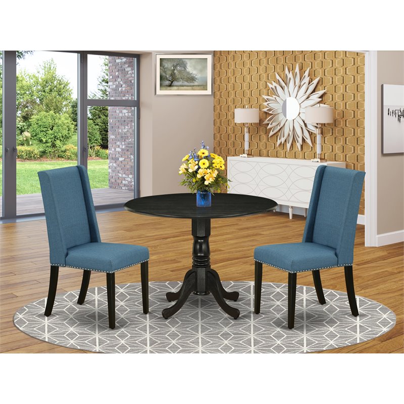 East West Furniture Dublin 3-piece Wood Dining Set in Black/Mineral Blue