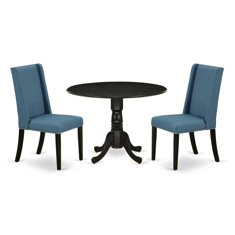 East West Furniture Dublin 3-piece Wood Dining Set in Black/Mineral Blue
