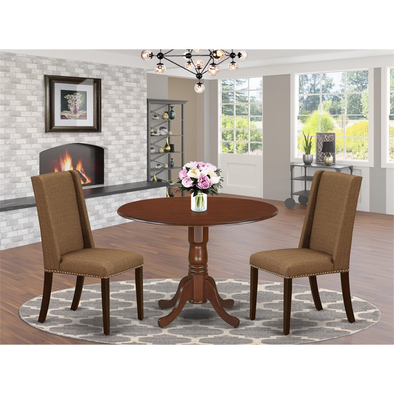 East West Furniture Dublin 3-piece Wood Dining Set in Mahogany/Brown Beige