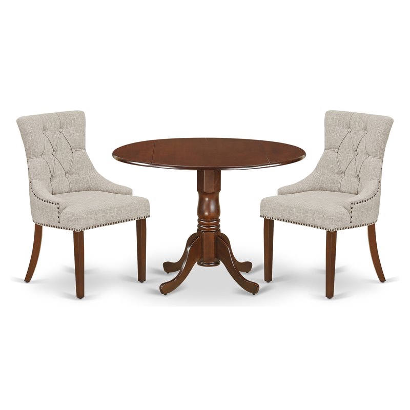 East West Furniture Dublin 3-piece Wood Dining Set in Mahogany/Doeskin