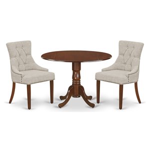 East West Furniture Dublin 3-piece Wood Dining Set in Mahogany/Doeskin