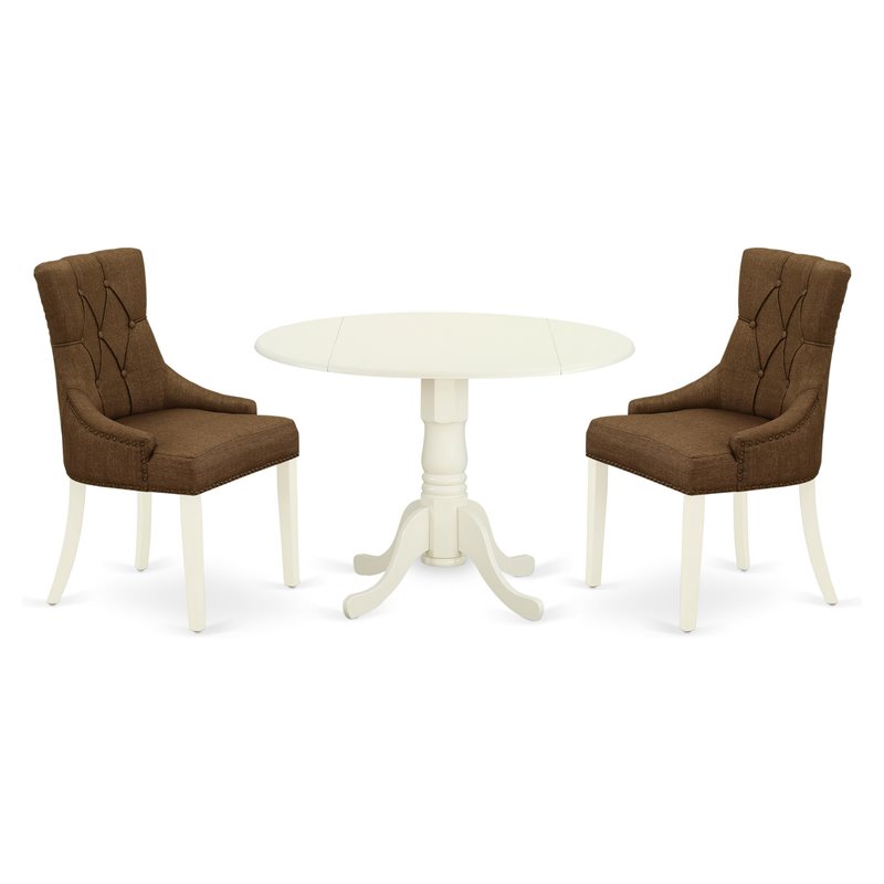 East West Furniture Dublin 3-piece Wood Dining Set in Linen White/Dark Coffee