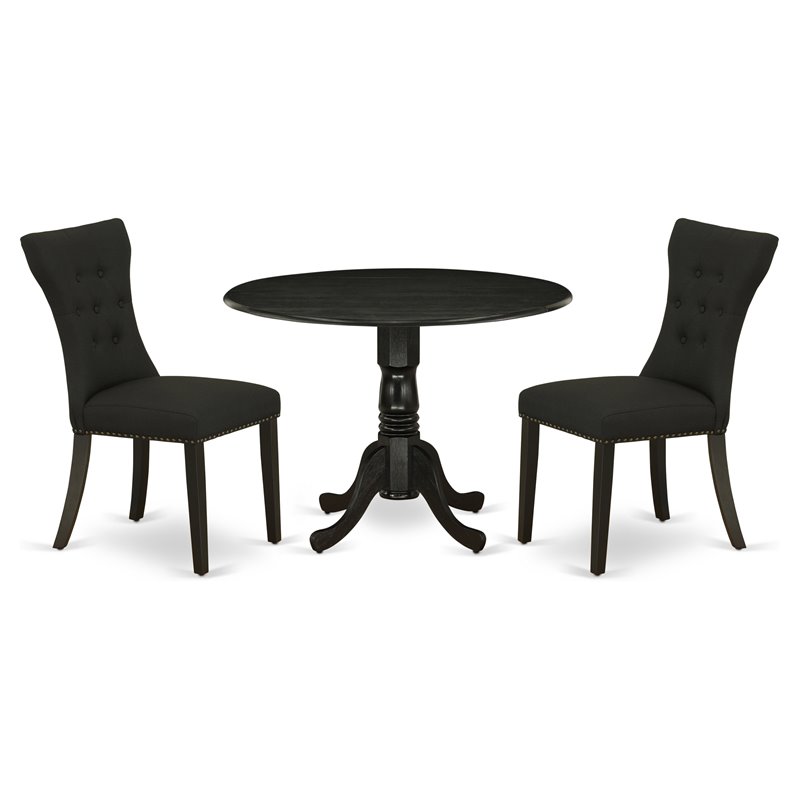 East West Furniture Dublin 3-piece Wood Kitchen Table Set in Black