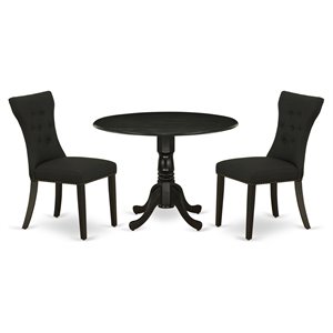East West Furniture Dublin 3-piece Wood Kitchen Table Set in Black