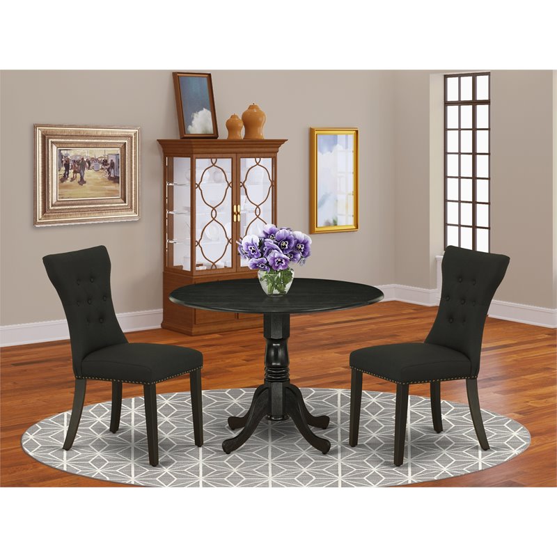 East West Furniture Dublin 3-piece Wood Dining Table and Chair Set in Black