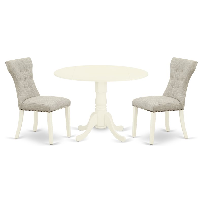 East West Furniture Dublin 3-piece Wood Dining Set in Linen White/Doeskin